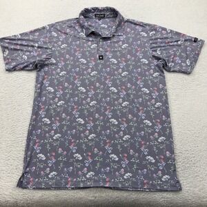 Bad Birdie Mens XL Floral Print Golf Polo Shirt Short Sleeve Button Up